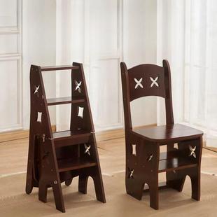 实木梯凳家用多功能加厚可折叠梯凳椅子两用四脚二合一室内人字梯