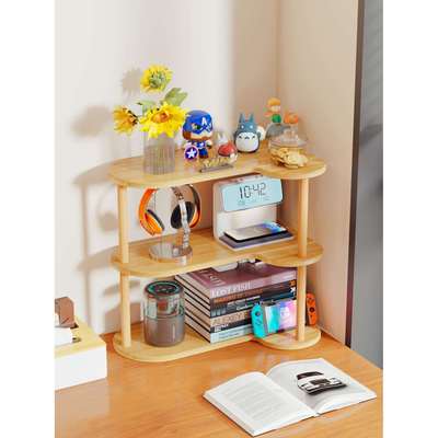 书桌面转角书架收纳储物多层置物架桌上整理简易小架子实木杆储物