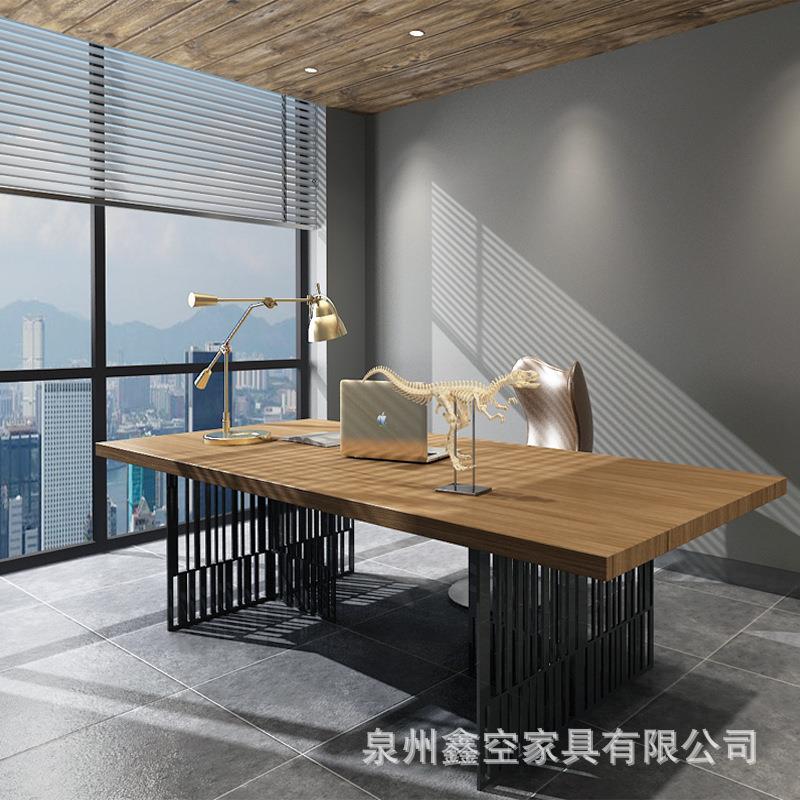 现代简约办公室经理办公桌公司员工主管铁艺电脑桌椅实木办公桌