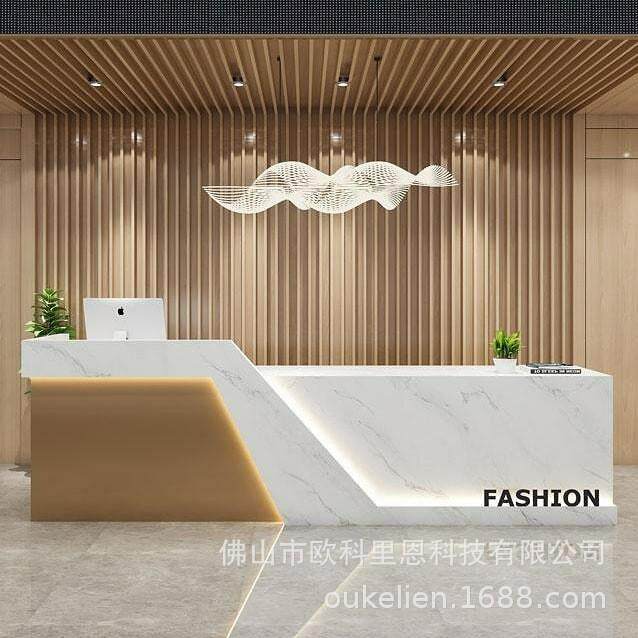 出口前台办公桌工作台白色人造石办公家具大厅接待中心
