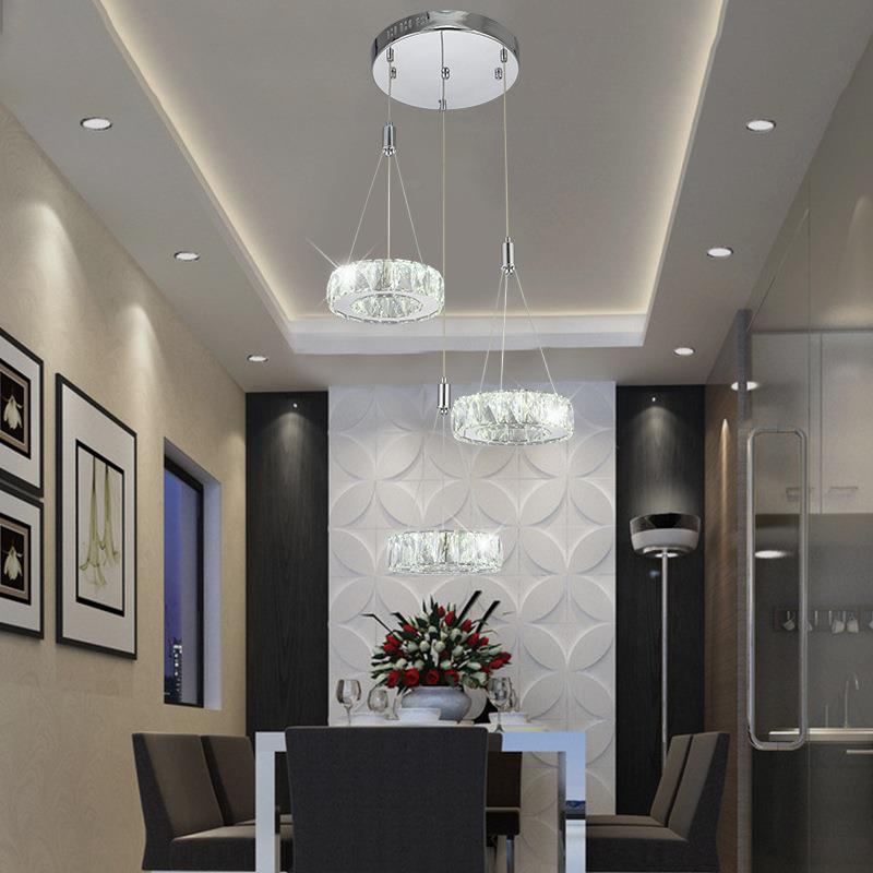 水晶餐厅灯三头吊灯创意大气简约现代水晶灯饭厅led圆形环形灯具
