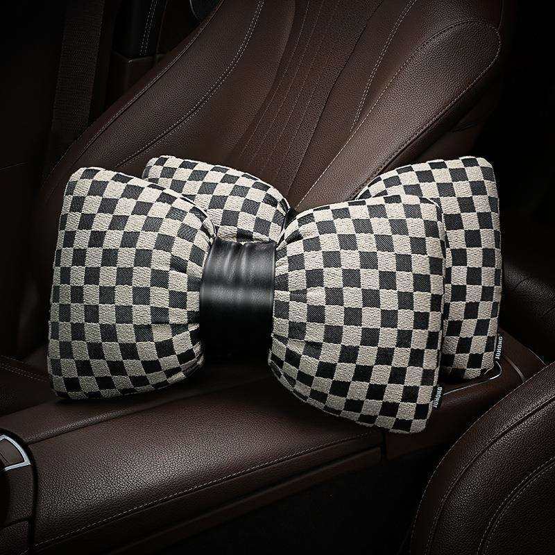 牧羊格汽车头枕女生高颜值车载护颈枕蝴蝶结靠枕内饰装饰车内用品