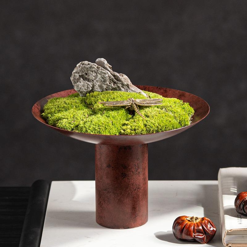 艺贝子中古永生苔藓茶室茶空间民宿样板间日式流水茶道仿真绿植