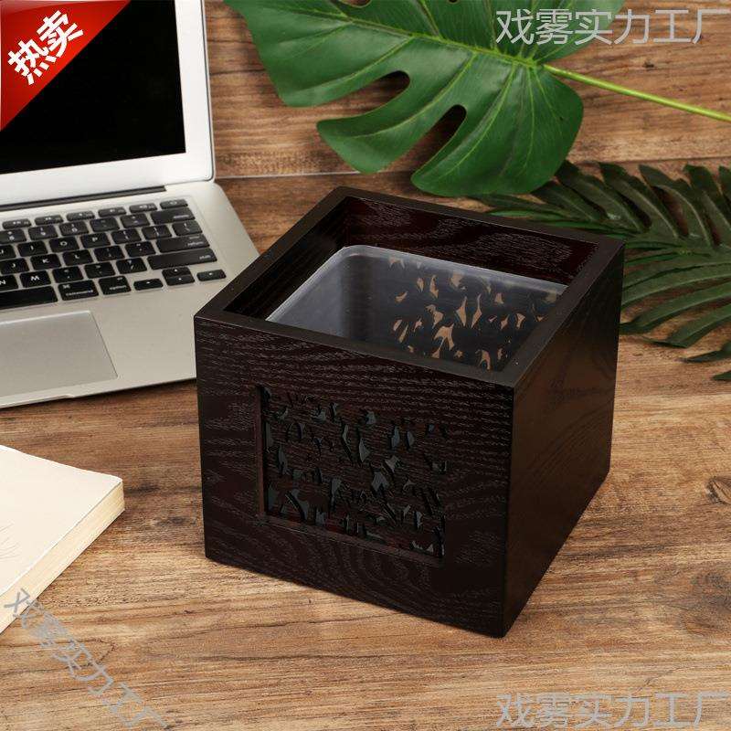 仿古木质迷你桌面垃圾桶小号新中式客厅卧室茶几木制收纳盒废纸盒