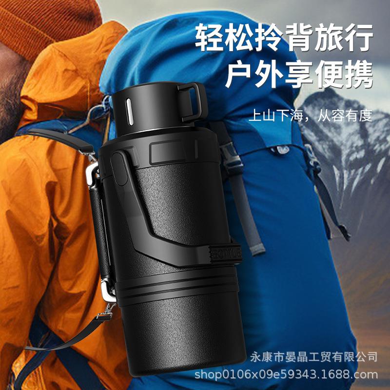 大容量316不锈钢机械全钢保温壶户外旅行壶便捷手柄车载登山水壶