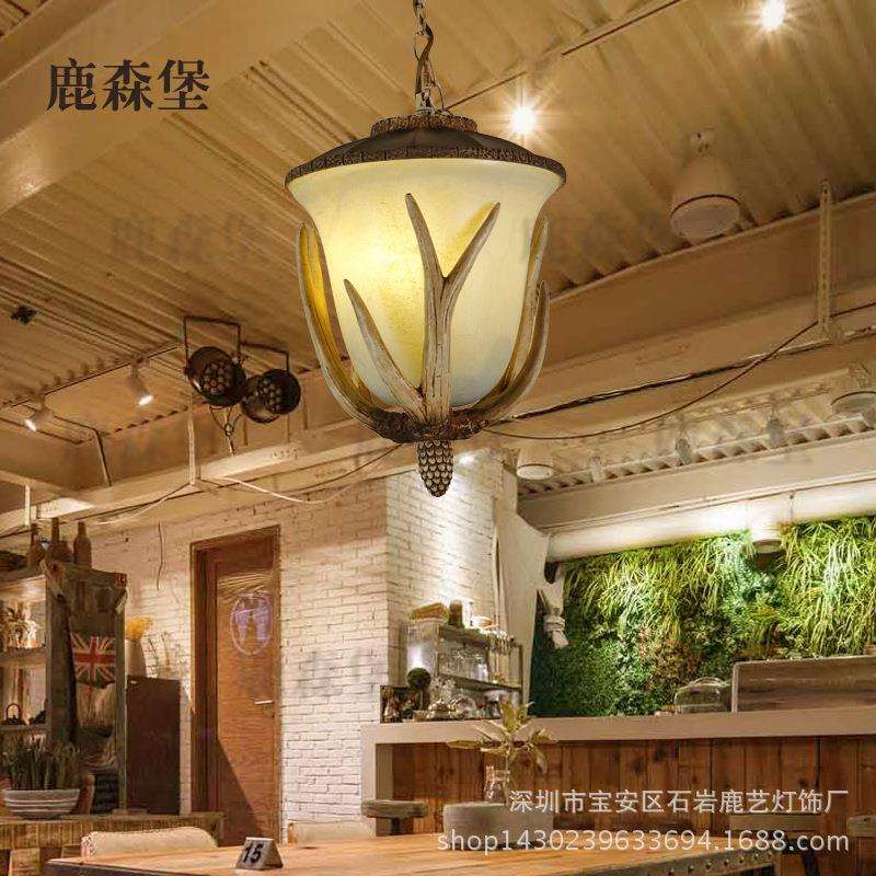 美式小木屋鹿角吊灯复古工业风奶茶店客厅餐厅吊灯网咖吧台单吊灯