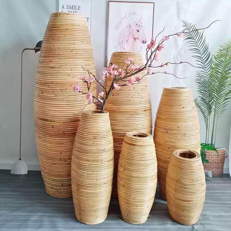 东南亚藤编落地花瓶摆件插干花绢花编织花器客厅餐厅橱窗摆设防摔