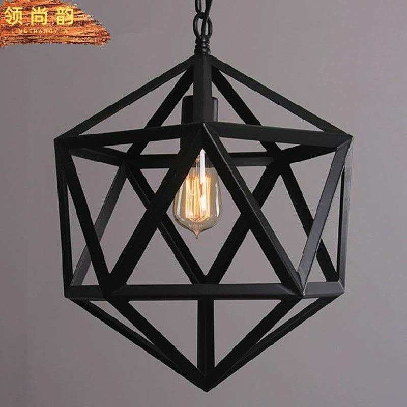 美式乡村复古工业风吊灯铁艺多面体个性创意工程LOFT菱形吊灯