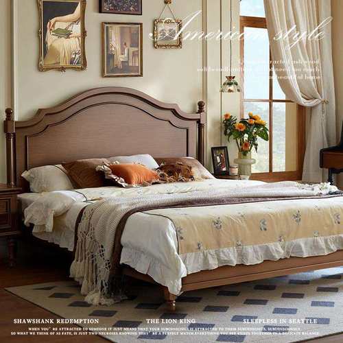 简美风美式实木床双人床1.5米1.8米中古风法式床轻奢婚床主卧大床