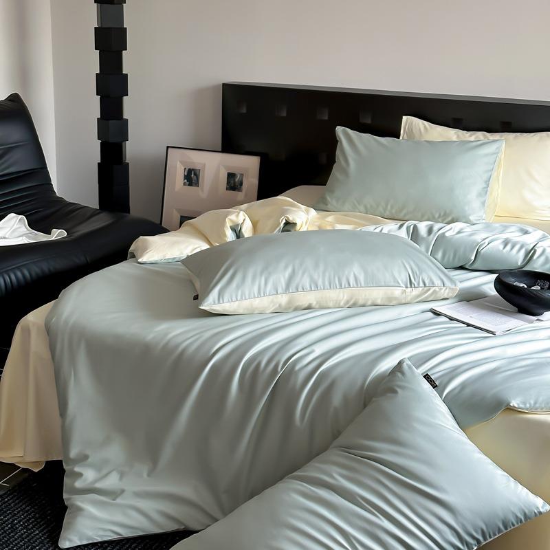 长绒棉双拼撞色四件套纯棉丝滑裸睡简约舒适四季卧室床品