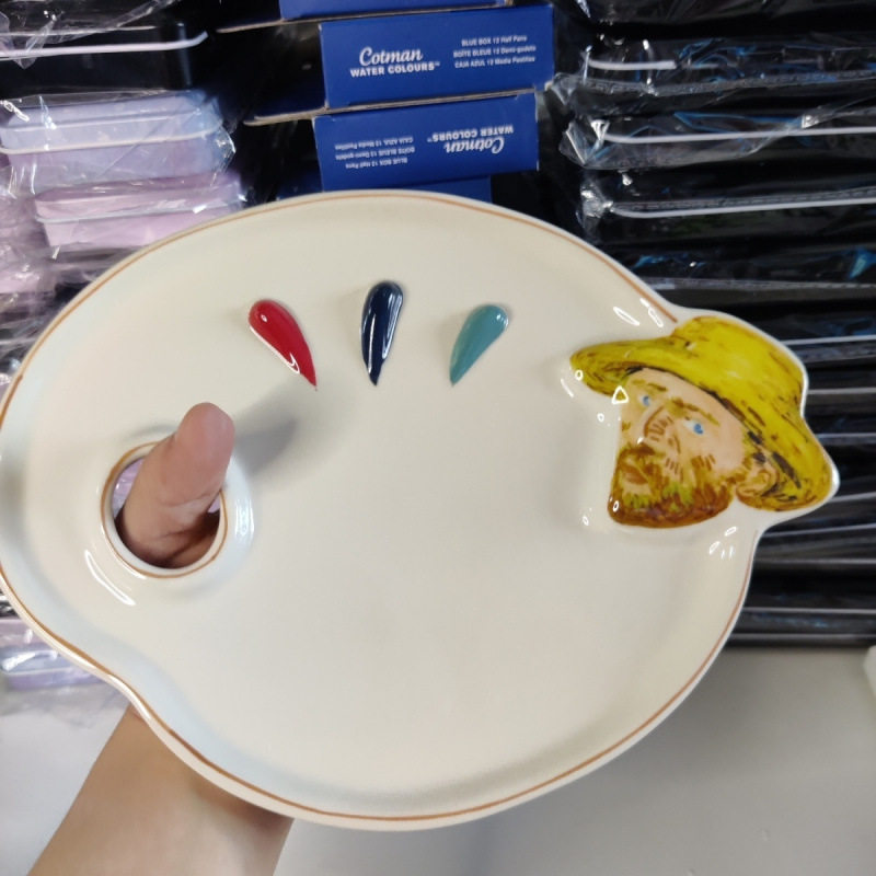 陶瓷调色盘水彩水粉国画颜料水果盘甜点盘收纳置物盘摁芬