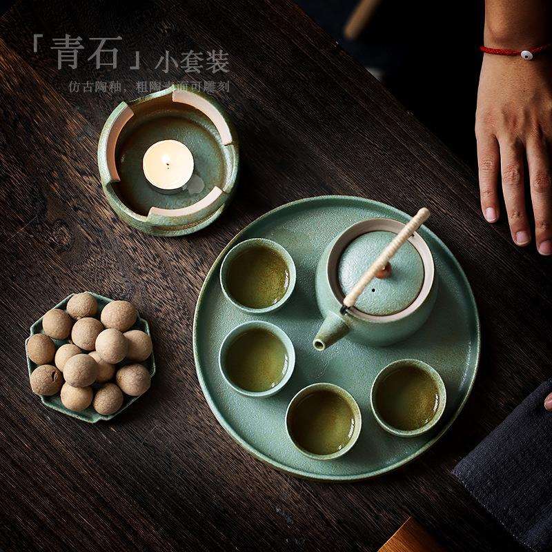 中式提梁壶温炉茶具套装家用蜡烛加热茶炉复古茶壶茶杯茶盘整套