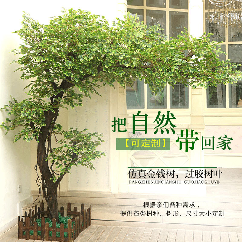 发财树落地花艺植物橱窗装饰酒店网红背景实木树干摇钱树仿真绿植