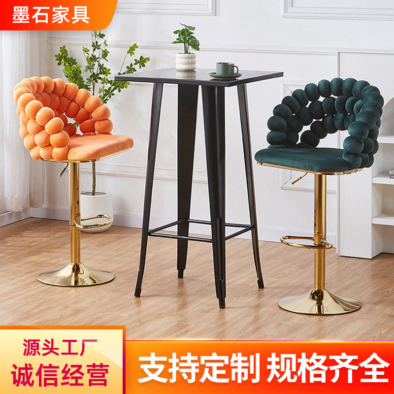 简约升降吧台椅旋转丝绒高脚椅跨境批发前台收银台凳子餐厅岛台椅