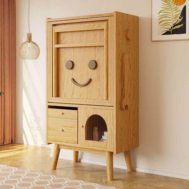 北欧折叠餐桌椅伸缩收纳实木长方形小户型吃饭桌子奶油餐边柜一体