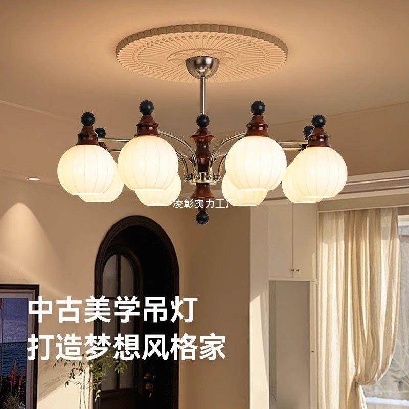 法式中古风客厅吊灯美式复古新中式胡桃木大厅主灯卧室灯中山灯具