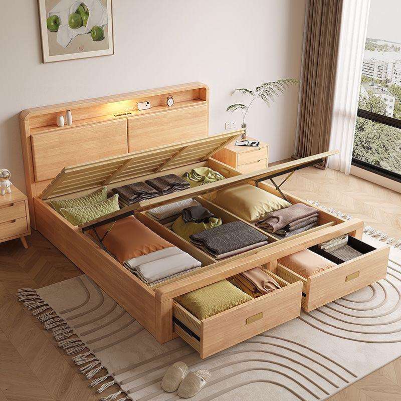 软靠主卧.北欧实木床带抽屉卧室气压床.储物现代简约双人床