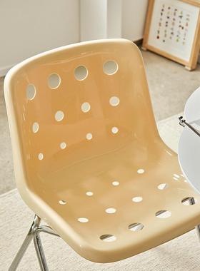 奶酪椅子家用靠背餐椅艺术感个性奶油风中古小凳子网红化妆椅卧J&