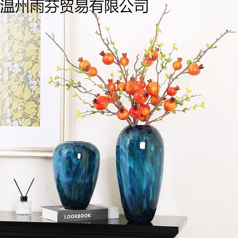 琉璃蓝色大花瓶摆件客厅插花轻奢感厚重玻璃落地插花厂供应链
