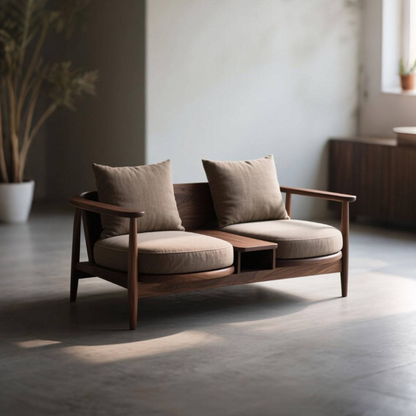 新中式北美黑胡桃木罗汉床宋式美学双人连体椅客厅小户型实木沙发