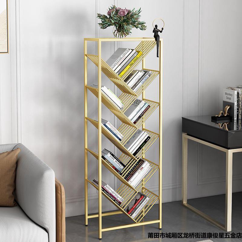 铁艺置物架轻奢多层书架简易收纳简约落地学生书柜创意树形书架子
