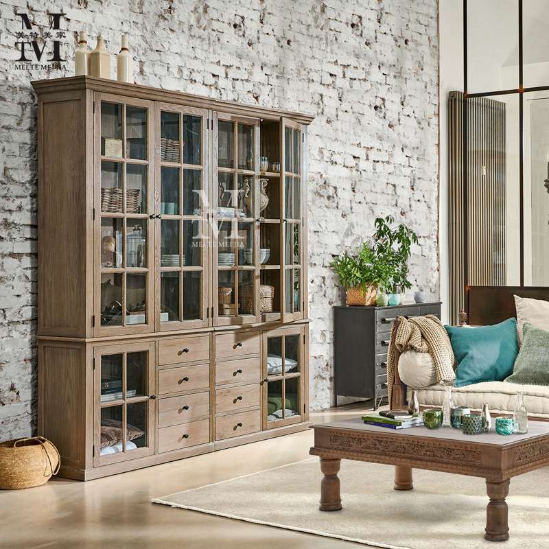 美式实木书柜法式乡村仿古简约做旧书架储物柜置物柜展示柜 实木