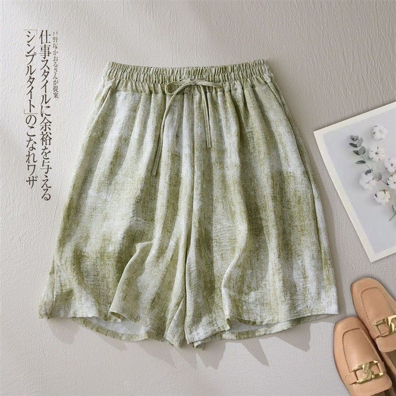 大码300斤胖m扎染冰丝短裤女夏季薄款2025高腰阔腿宽松休闲五分裤,女装/女士精品,大码裤装,淘宝优惠券,粉丝福利购,淘宝优惠卷