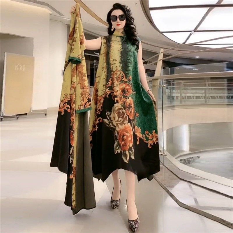 2021春夏新款时尚套装妈妈装大码宽松遮肚显瘦印花连衣裙女两件套,女装/女士精品,时尚套装,淘宝优惠券,粉丝福利购,淘宝优惠卷