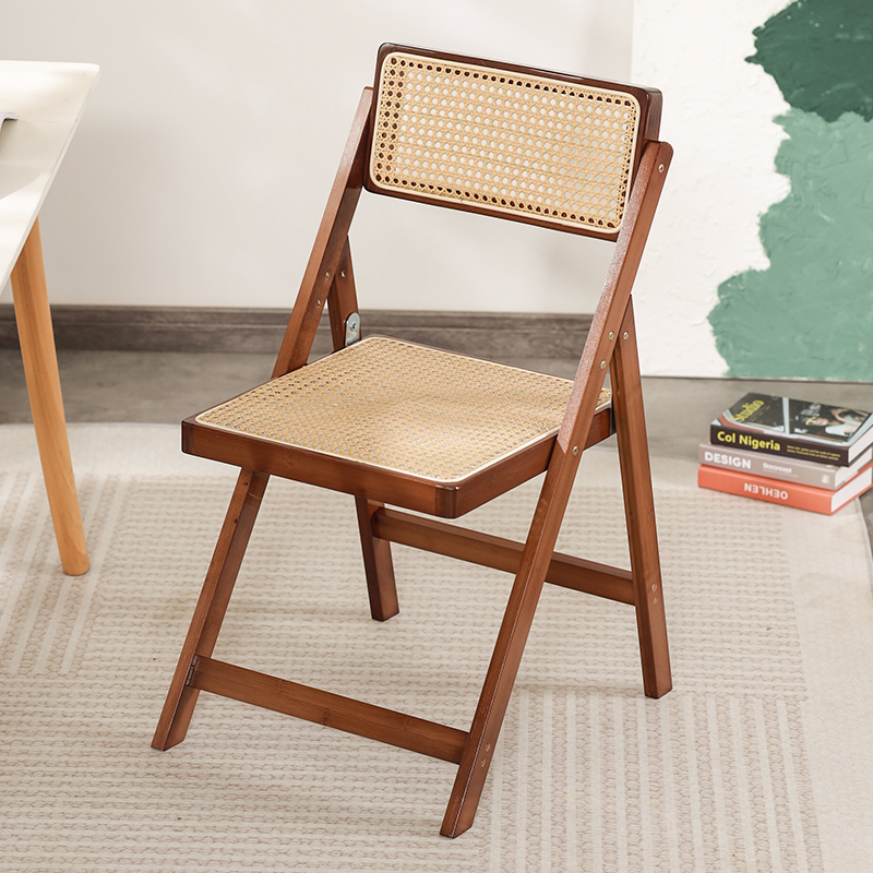 侘寂椅日式折叠藤编椅子餐椅家用网红原木风民宿休闲编织椅书桌椅