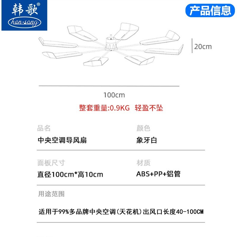 中央空调天花机防直吹风扇无噪音旋转扇叶吸顶机空调挡风板