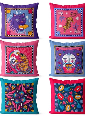 简约现代潮酷双面绒布抱枕大胆撞色枕套沙发靠垫汽车腰枕午休枕头