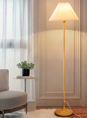 简约原木色高级拉线落地灯日式奶油风客厅装饰灯卧室床头立式台灯