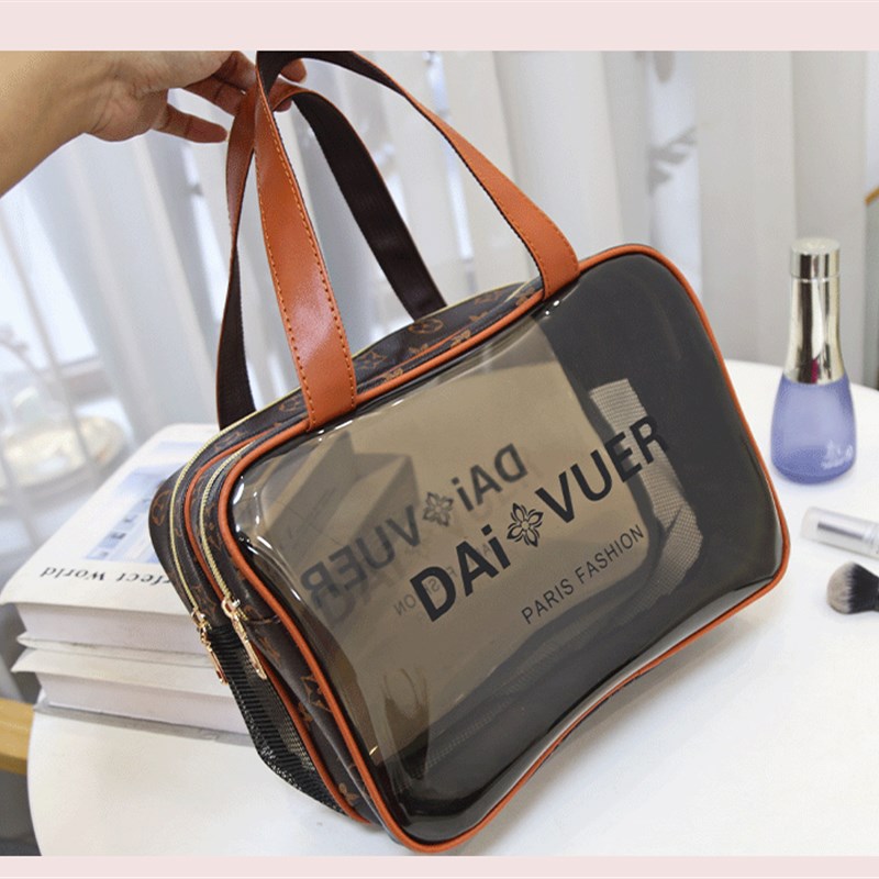 2023春季新款干湿分离防水洗漱包手提化妆包大容量老花pvc收纳袋