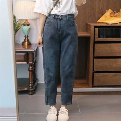 直筒牛仔裤早秋新款大码女装 高腰弹力巨显瘦烟管裤200斤宽松裤子