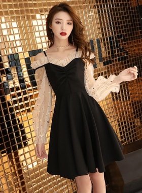 法式小礼服裙子女宴会平时可穿生日聚会连衣裙气质黑色晚礼服短款