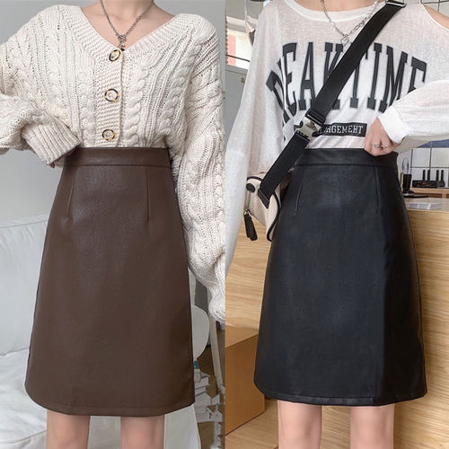 皮裙a字半身裙大码黑色高腰遮胯显瘦胖mm包臀裙pu小皮裙中裙200斤