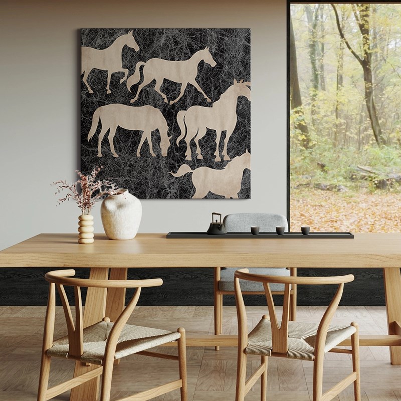 侘寂风简约抽象茶室马艺术无框挂画装饰画暗黑系现代民宿酒店配画