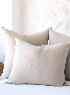 日式简约风纯色亚麻抱枕套大号沙发靠垫方形含芯飘窗靠背床头腰靠