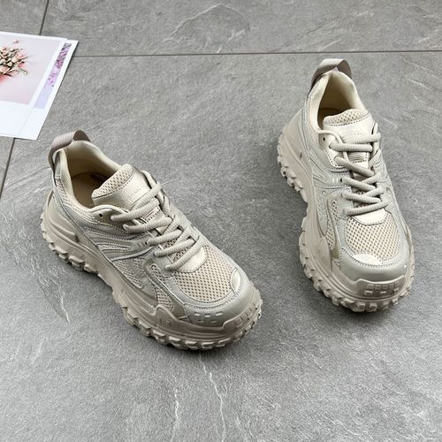 真皮网面透气厚底增高老爹鞋女20B25年春新款系带防滑底休闲运动