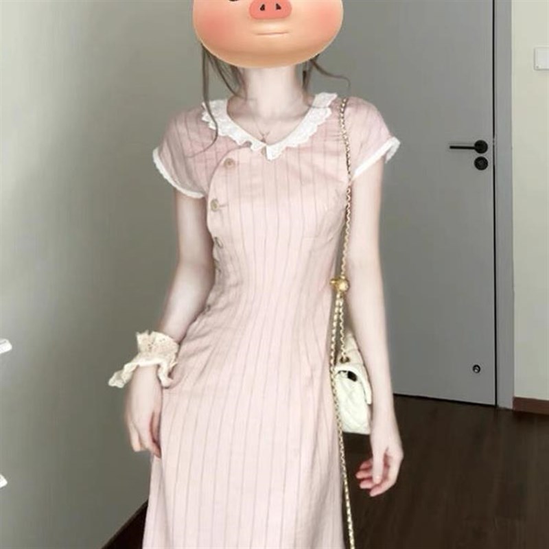 新中式短袖连衣裙女2025夏季新款国风改良版旗袍收腰显瘦中长裙子