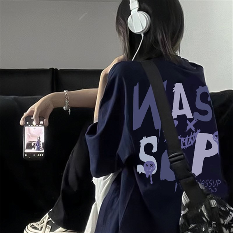 中性风穿搭短袖t恤少女大童春夏季初中高中学生宽松纯棉半袖上衣图片