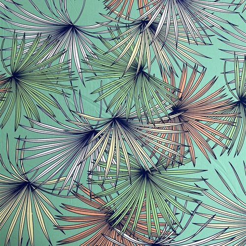 E636夏季绿底大树叶印花雪纺布头 柔软垂坠透气连衣裙大摆裙面料