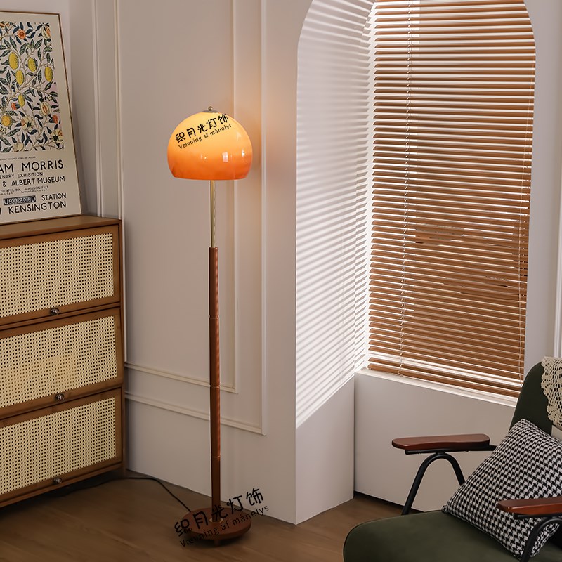 蘑菇灯客厅落地灯中古风沙发旁美式复古卧室床头灯氛围感立式台灯