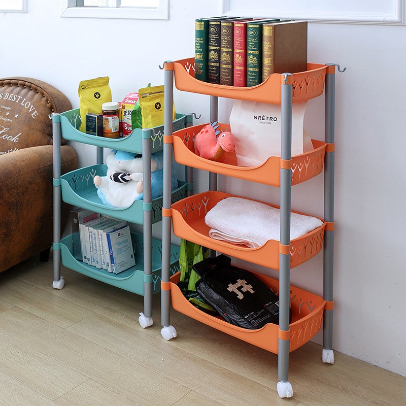 2475厨房塑料置物架 多层带滑轮镂空整理架子浴室洗漱用品收纳架