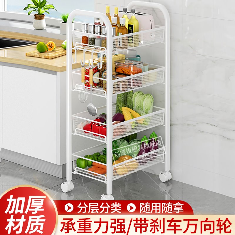 厨房置物架落地菜架子多层蔬菜置物架带轮可移动家用小推车厨房储