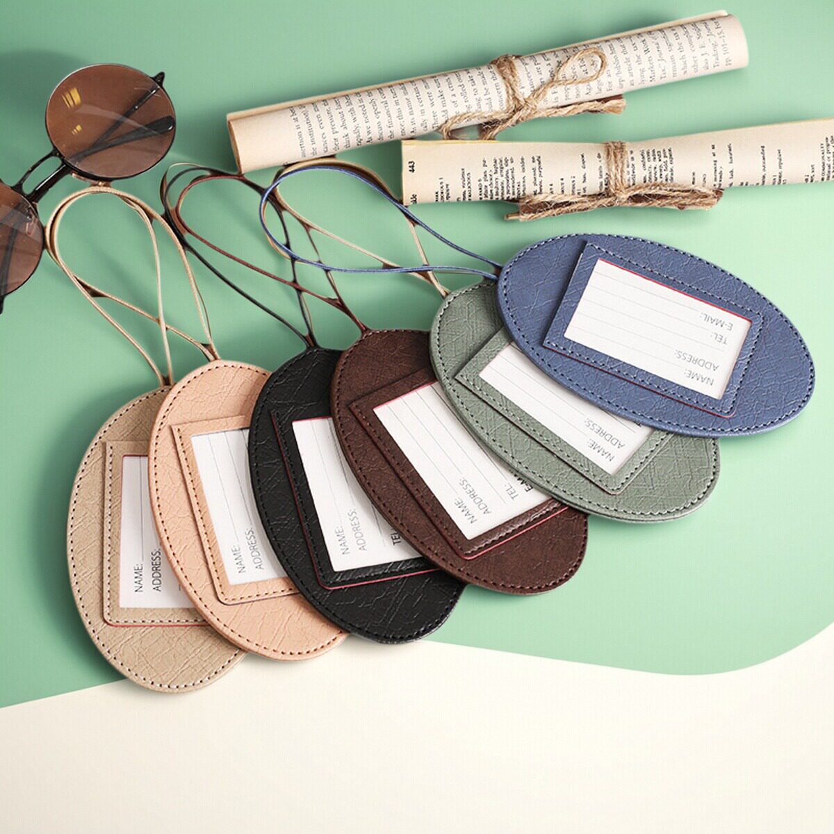 行李牌吊牌椭圆行李牌箱包防丢失牌简约PU行李牌登机托运挂牌
