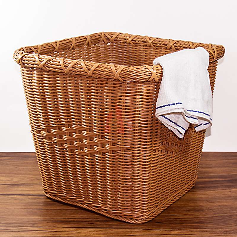 PP仿纸编织篮正方形毛巾筐脏衣篮布草筐收纳桶可水洗防潮防霉实用