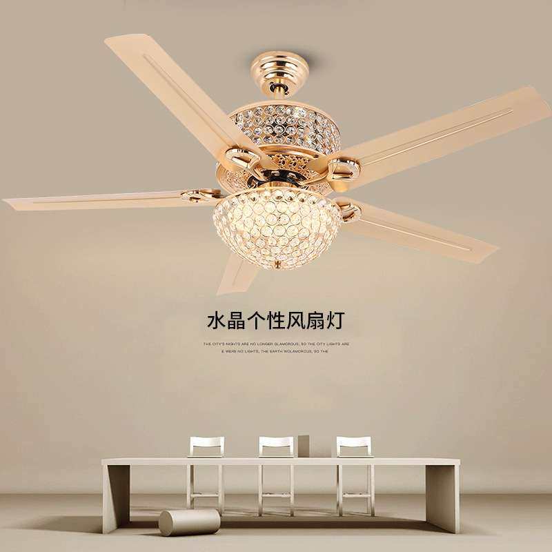 中山灯饰厂家 水晶风扇灯新中式固定木叶风扇吊灯客厅餐厅灯饰