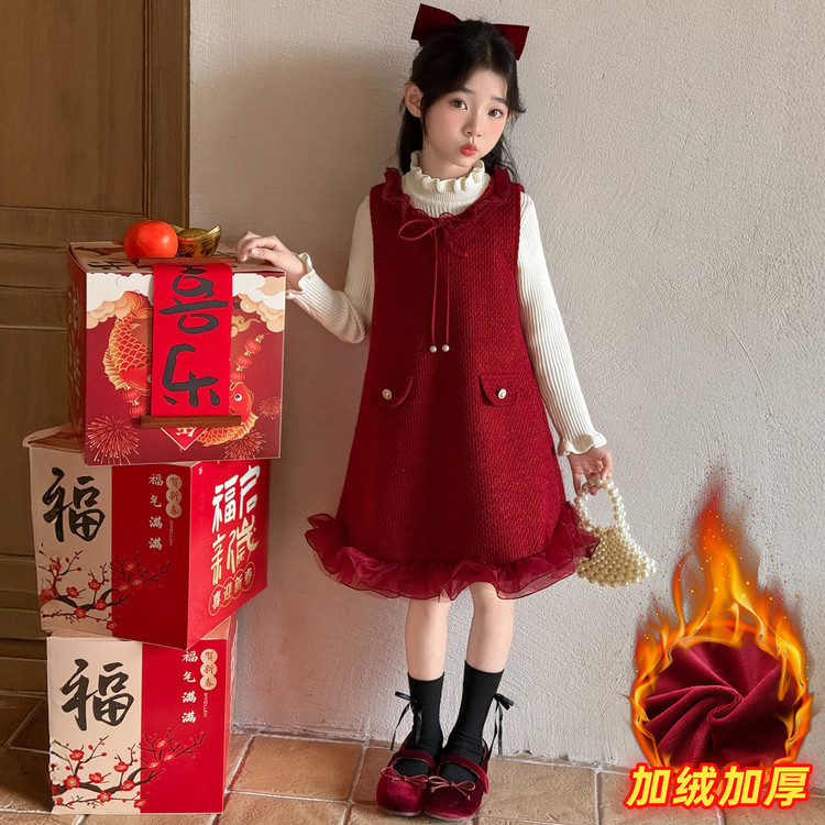 棉混纺布秋冬女保暖3岁连衣裙