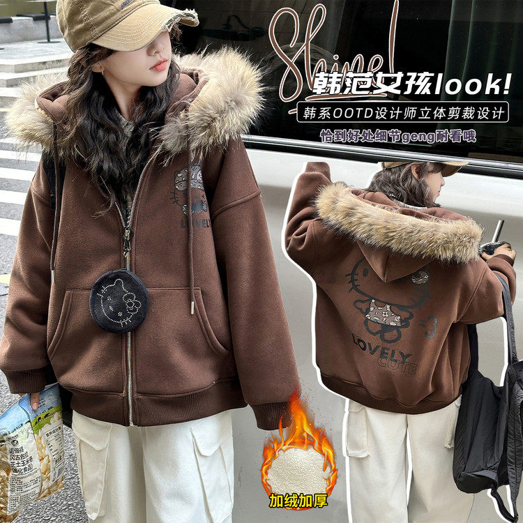 连帽(不可脱卸)有帽不可拆女加绒加厚外套7岁棉袄/棉服